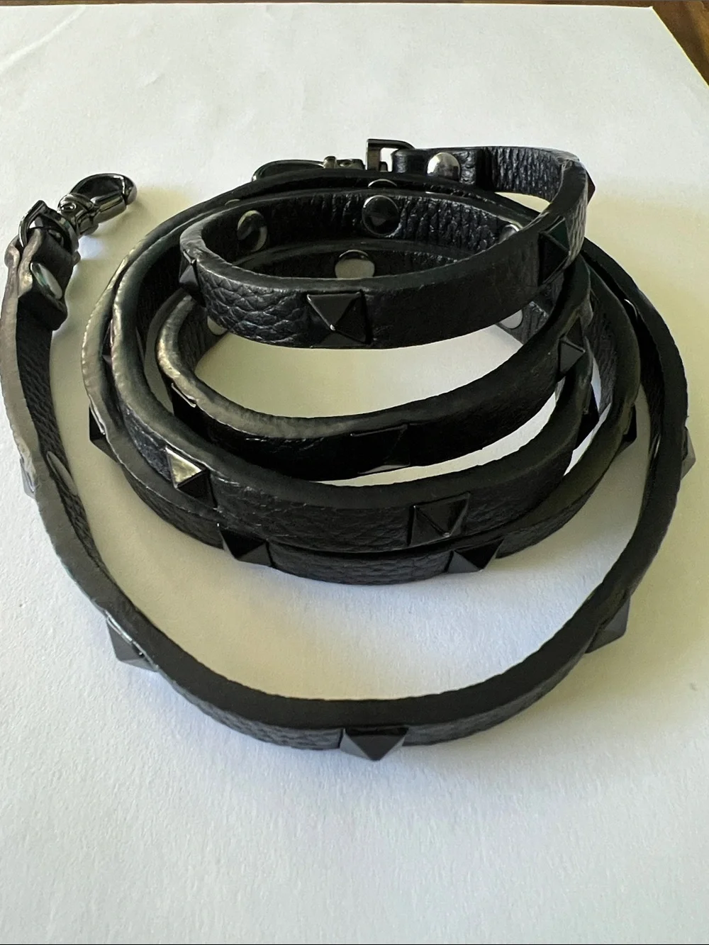 Bandolier Black Leather Crossbody Strap with Black Studs